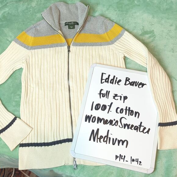 Eddie Bauer Sweaters - Eddie Bauer full zip 100% Cotton Women's Ribbed Sweater Size Medium